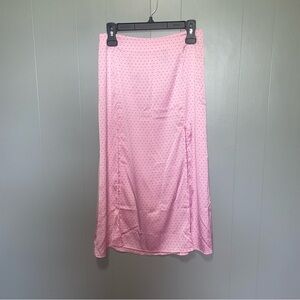 H&M Divided Pink with Black Polka Dot Midi Skirt with Splits Size 6